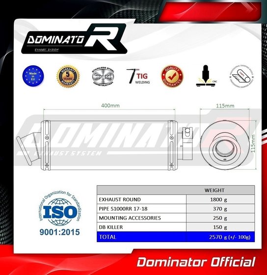 S 1000 RR (2017 - 2018) homologated exhaust silencer round | Dominator