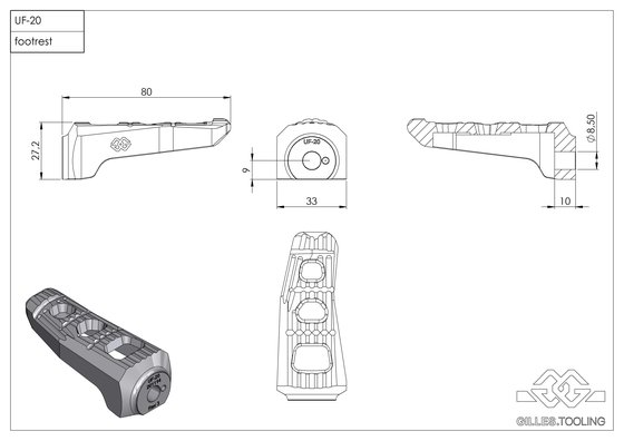 R 850 GS (1998 - 2000) footrest kit black | GILLES TOOLING