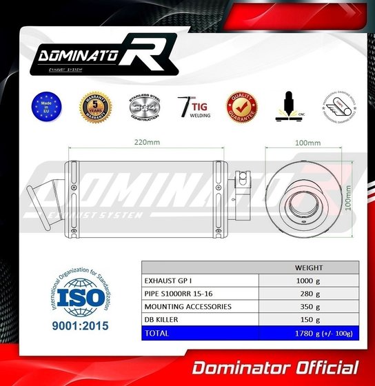 S 1000 RR (2015 - 2016) homologated exhaust silencer gp1 | Dominator