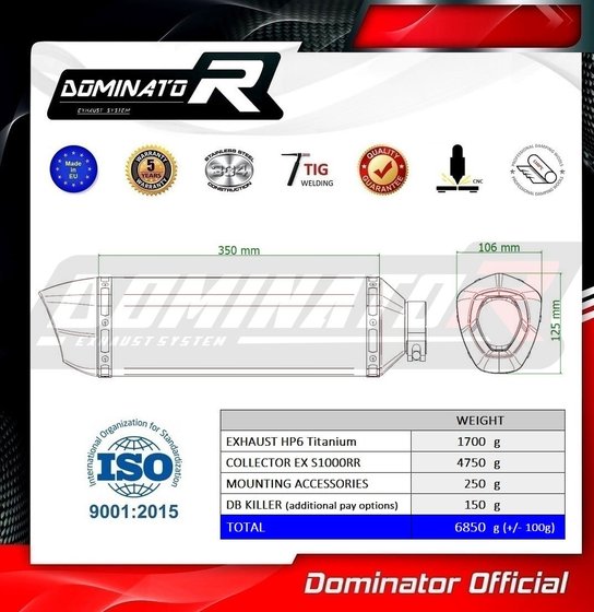 S 1000 RR (2019 - 2022) full exhaust system ex race hp6 titanium | Dominator