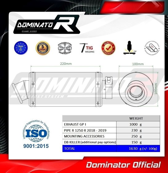 R 1250 R (2019 - 2020) exhaust silencer gp1 | Dominator