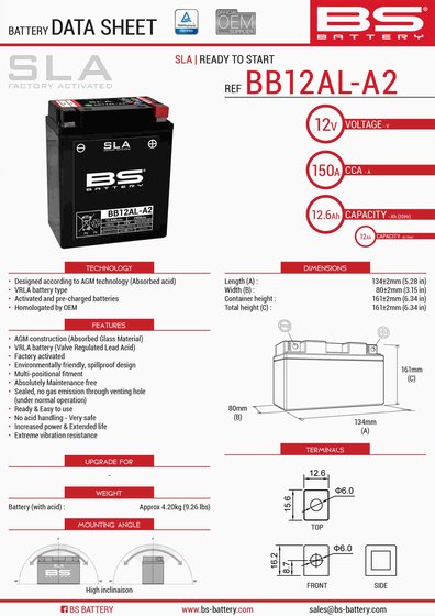 F 650 (1993 - 2000) sla 12v 150 a battery | BS BATTERY