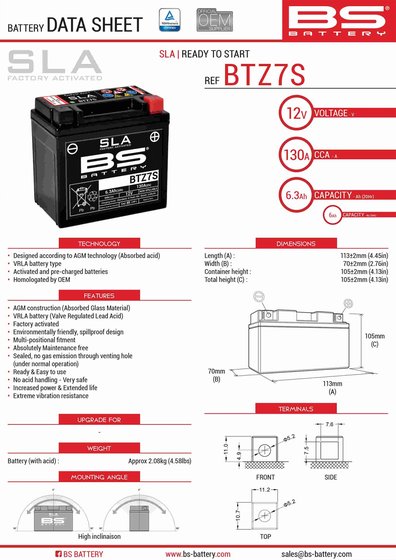 G 450 X (2008 - 2011) btz7s sla battery | BS BATTERY