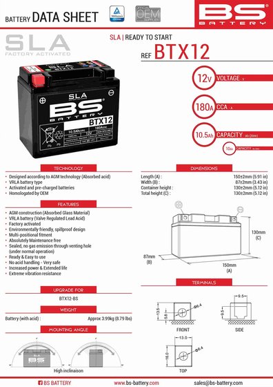 F 850 GS ADVENTURE (2019 - 2021) btx12 sla battery | BS BATTERY