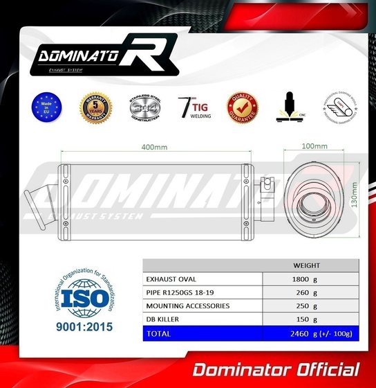 R 1250 GS ADVENTURE (2018 - 2020) homologated exhaust silencer oval | Dominator