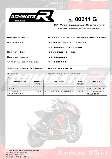 R 1250 RS (2019 - 2020) homologated exhaust silencer hp1 | Dominator