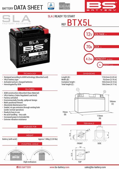 S 1000 RR (2013 - 2016) btx5l/btz6s akumuliatorius | BS BATTERY