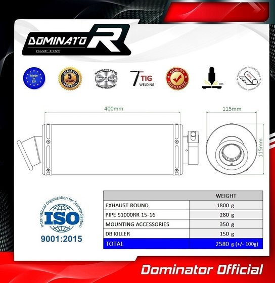 S 1000 RR (2015 - 2016) homologated exhaust silencer round | Dominator